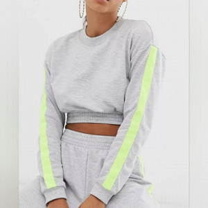 ASOS Cropped Sweatshirt Grey Neon Stripe Athleisure Streetwear Top